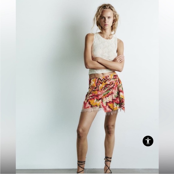 Zara Beaded Multicolor Wrap Mini Skirt - Picture 2 of 9